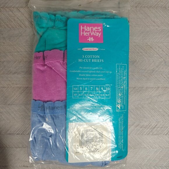 Vintage Hanes Her Way Cotton Hi-Cut Briefs Size 9 ComfortSoft 3-Pack NEW - Picture 4 of 5